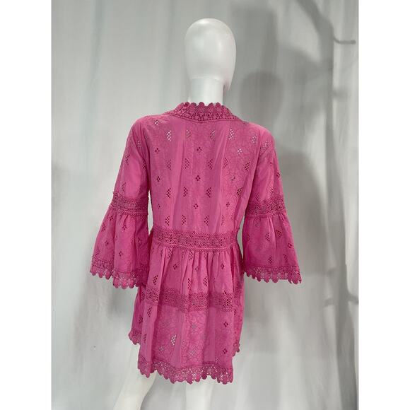 Melissa Odabash 'Victoria' Pink Broderie Anglaise Cotton Mini Dress Size S - Picture 3 of 5